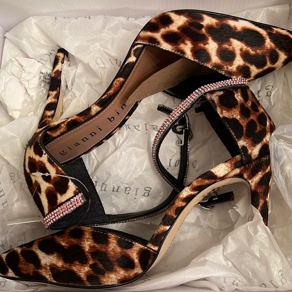 Gianni Bini Animal Print Heels with Sparkling Accents